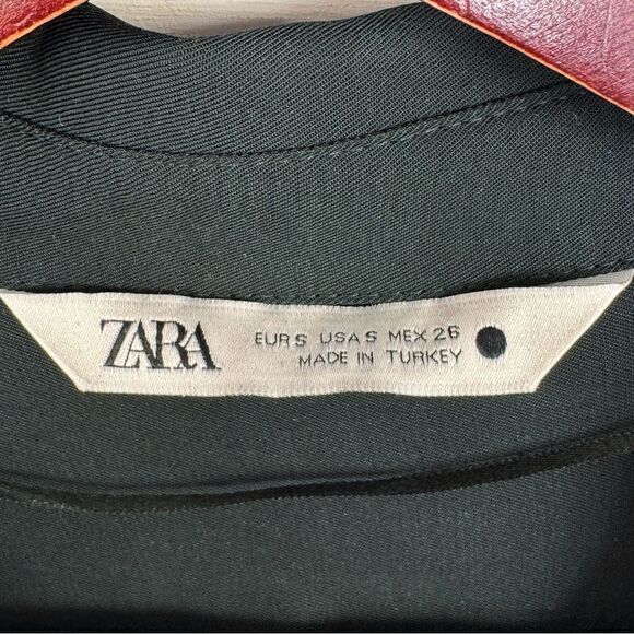 Zara V Neck Button Front Shirt Blouse Dark Green Small Long Sleeve - Picture 9 of 11